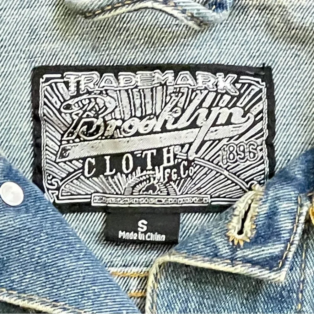 NWT Brooklyn Cloth Artistic Denim Jacket with Colorful Patches Streetwear Size S
